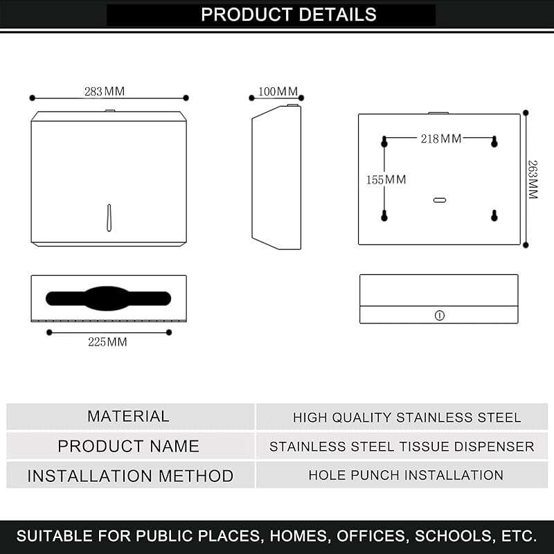 Comercial Paper Towel Dispenser Wall Mount, Stainless Steel Hand Towel Dispenser with Lock, Trifold/C Fold Paper Towel Holder for Bathroom Kitchen Office Public Places, Large Capacity Tissue Holder - Image 3