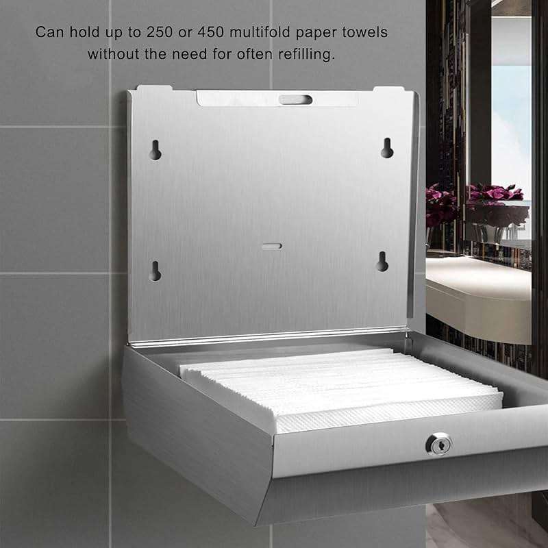Comercial Paper Towel Dispenser Wall Mount, Stainless Steel Hand Towel Dispenser with Lock, Trifold/C Fold Paper Towel Holder for Bathroom Kitchen Office Public Places, Large Capacity Tissue Holder - Image 4