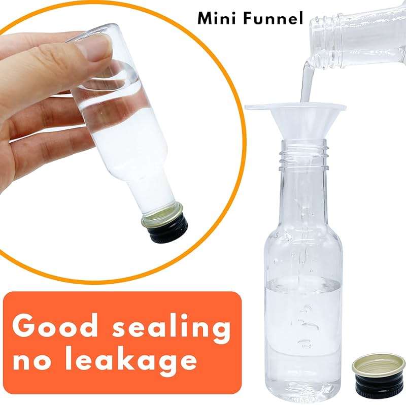 Mini Liquor Bottles, 30 Pack Airtight Plastic Spirit With Black Cap, 1.7oz Empty Alcohol Shot With 10 Funnels, Miniature for Weddings, Parties - Image 4