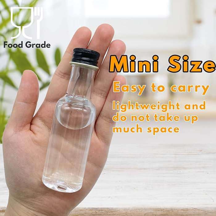 Mini Liquor Bottles, 30 Pack Airtight Plastic Spirit With Black Cap, 1.7oz Empty Alcohol Shot With 10 Funnels, Miniature for Weddings, Parties - Image 5