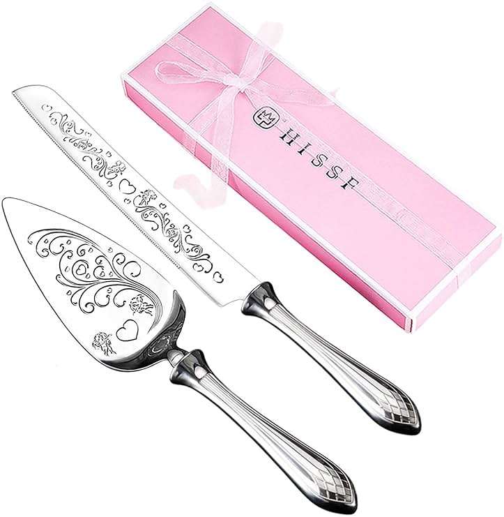 HISSF Cake Knife and Server Set,18/10 Stainless Steel Cake Cutting Set, Sweet Love Cake Serving Set Perfect For Wedding, Birthday,Home, Parties and Events - Image 1