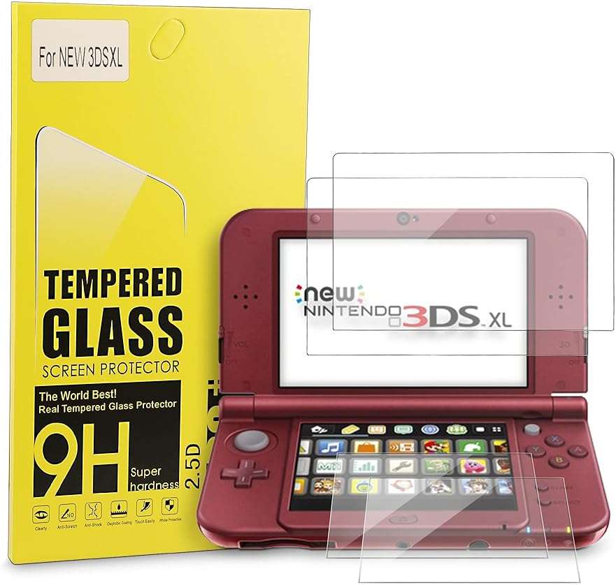 Xahpower New 3DS XL Screen Protector, Tempered Glass Top LCD for Top Screen and HD Clear Crystal PET Film Compatible Bottom Screen Protective Filter for Nintendo 3DS XL/New 3DS XL - Image 1