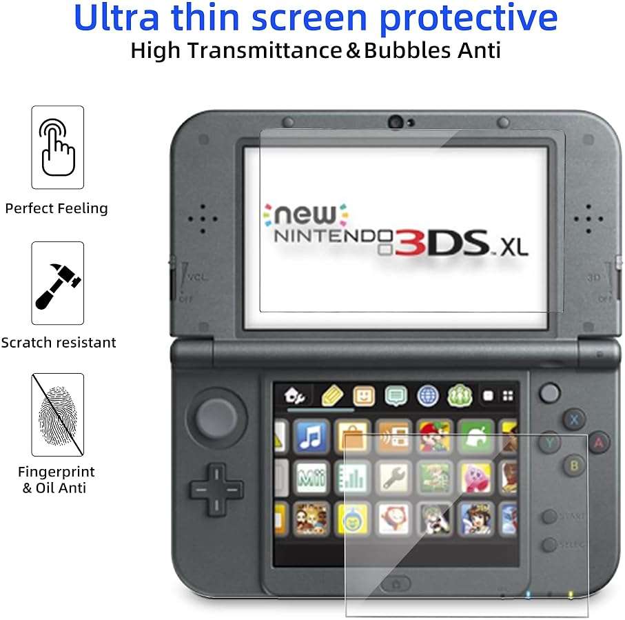 Xahpower New 3DS XL Screen Protector, Tempered Glass Top LCD for Top Screen and HD Clear Crystal PET Film Compatible Bottom Screen Protective Filter for Nintendo 3DS XL/New 3DS XL - Image 2
