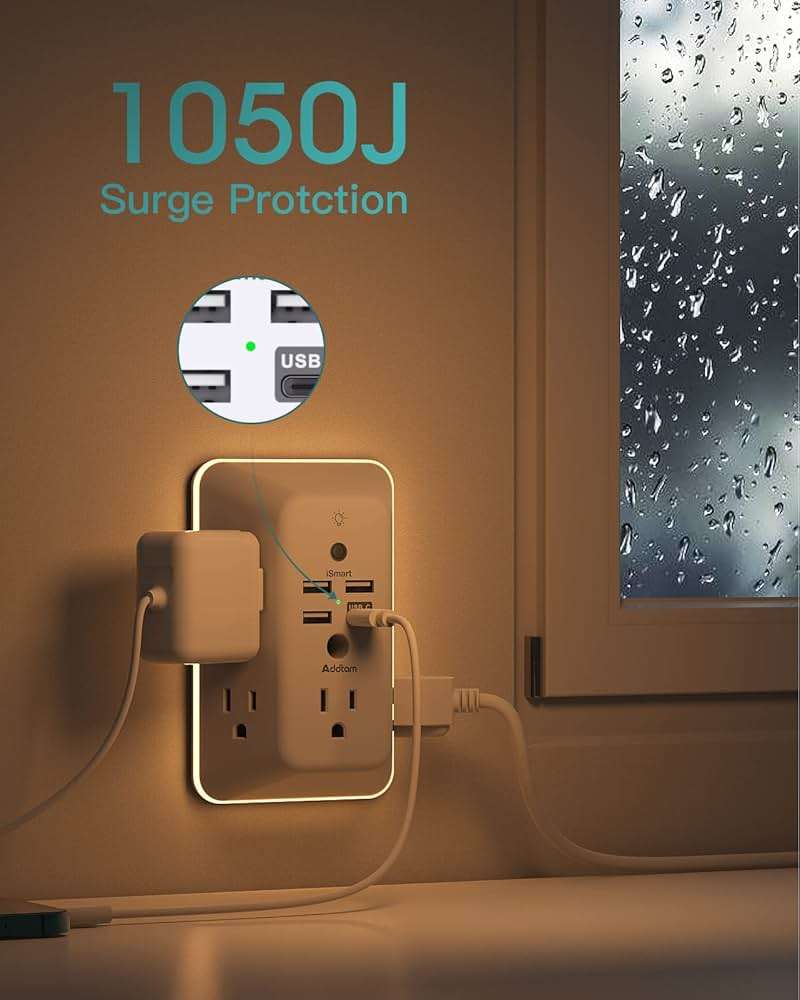 Addtam Surge Protector Outlet Extender, Plug Extension Outlet with Night Light, 5-Outlet Splitter and 4 USB Ports(1 USB C), Multi Plug Wall Outlet for Home Office Dorm Room Essentials - Image 7