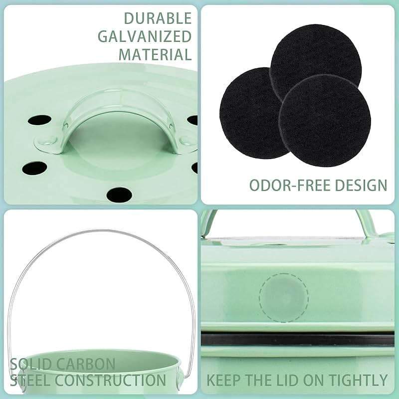 Vipush Compost Bin Kitchen Countertop Composter with lid – Small Compost ContainerI Includes Inner Compost Bucket Liner & Charcoal Filter, Green - Image 6