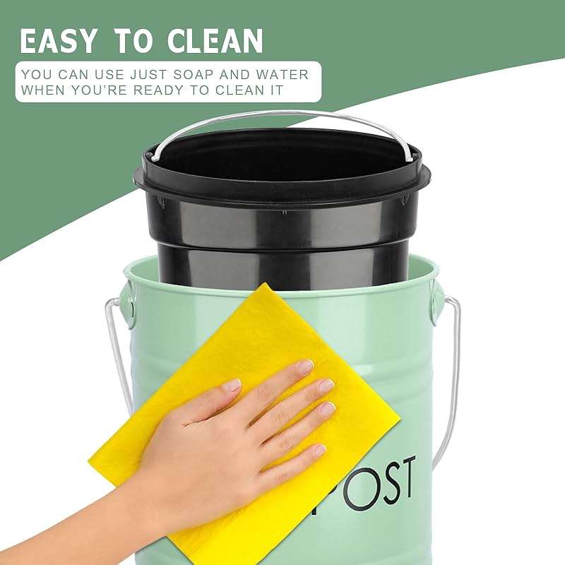 Vipush Compost Bin Kitchen Countertop Composter with lid – Small Compost ContainerI Includes Inner Compost Bucket Liner & Charcoal Filter, Green - Image 7