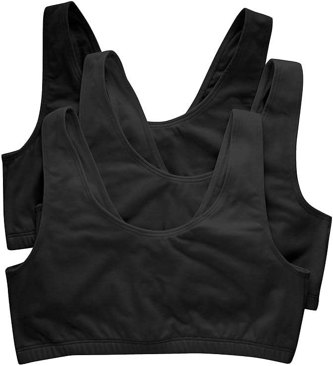 Hanes Women's Pack, Cotton Scoopneck Bralette, Low-Impact Sports Bra, 3-Pack - Image 1