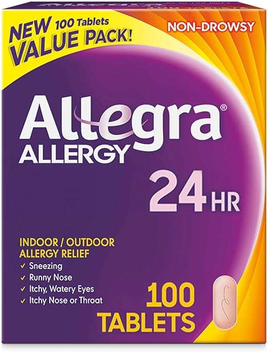 Allegra Adult 24-Hour Allergy Relief Tablets, Non-Drowsy Indoor and Outdoor Allergy Medicine, 180 mg Fexofenadine HCI Antihistamine Pill, 100-Count - Image 1