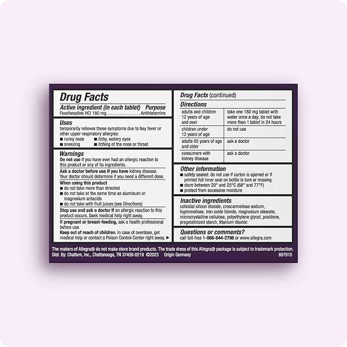 Allegra Adult 24-Hour Allergy Relief Tablets, Non-Drowsy Indoor and Outdoor Allergy Medicine, 180 mg Fexofenadine HCI Antihistamine Pill, 100-Count - Image 2