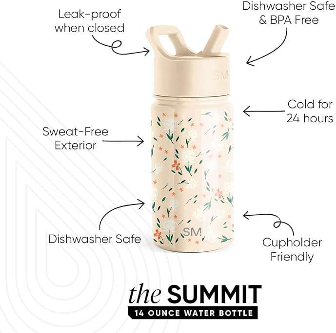 Simple Modern Kids Water Bottle with Straw Lid | 14oz Insulated Stainless Steel Kids Tumbler & Spill Proof Toddler Cup for School, Girls, Boys | Summit | Chloe Floral - Image 3