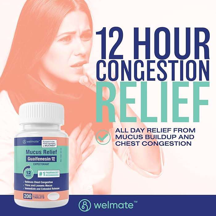 WELMATE Mucus Relief Guaifenesin 600mg Expectorant, 200 Ct - Chest Congestion Relief, Cough and Cold - Thins and Loosens Mucus - Immediate & Extended 12 Hour Support - Extended-Release Bi-Layer - Image 3