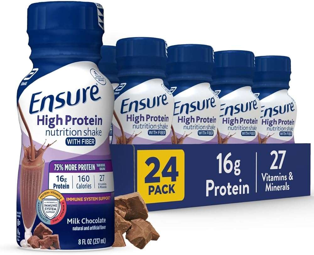 Ensure High Protein Bottled Milk Chocolate Nutrition Shake with Fiber, Ready to Drink, 16g Protein and 27 Vitamins and Minerals, 8 fl oz, 24 Pack - Image 1