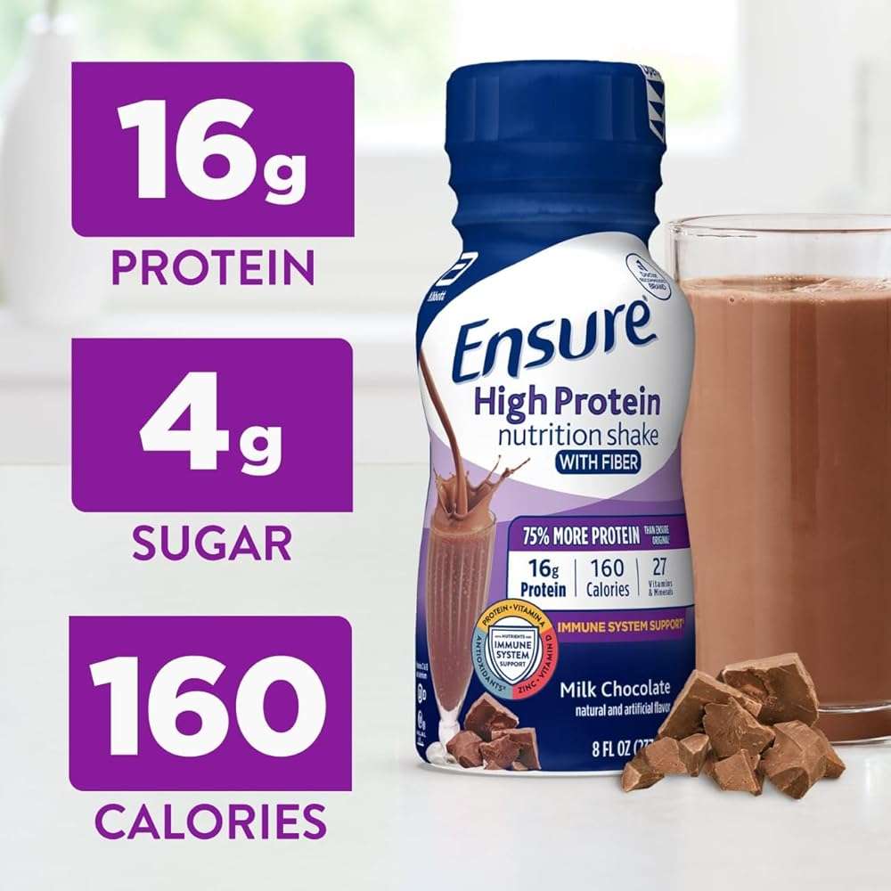 Ensure High Protein Bottled Milk Chocolate Nutrition Shake with Fiber, Ready to Drink, 16g Protein and 27 Vitamins and Minerals, 8 fl oz, 24 Pack - Image 2