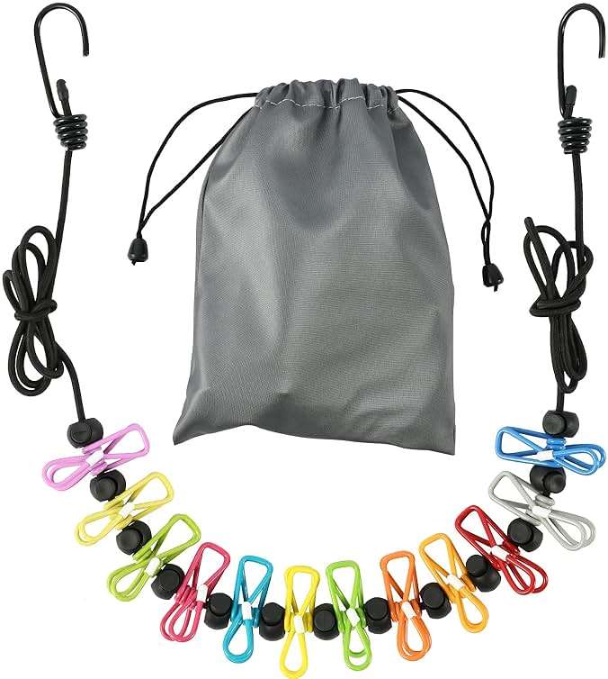 Retractable Portable Clothesline for Travel, Clothing line with 12 Clothes Clips, for Indoor Laundry Drying line, Outdoor Camping Accessories - Image 1