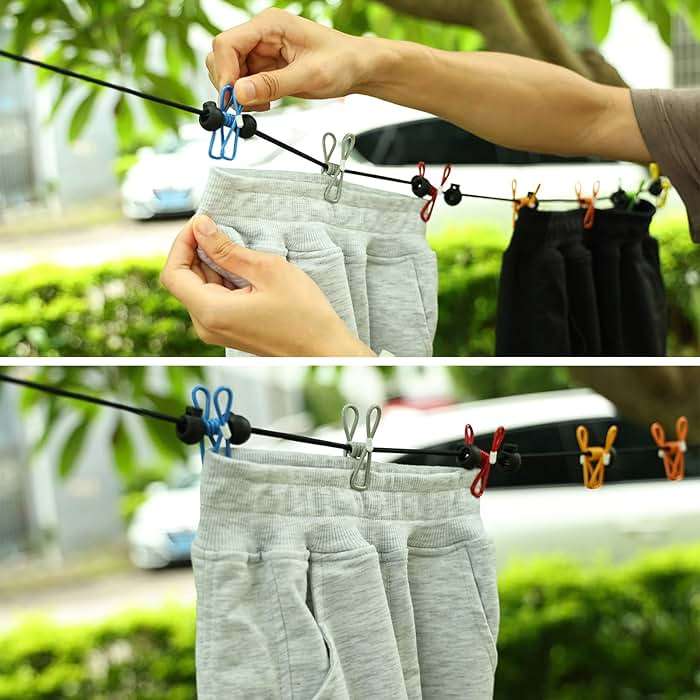 Retractable Portable Clothesline for Travel, Clothing line with 12 Clothes Clips, for Indoor Laundry Drying line, Outdoor Camping Accessories - Image 5