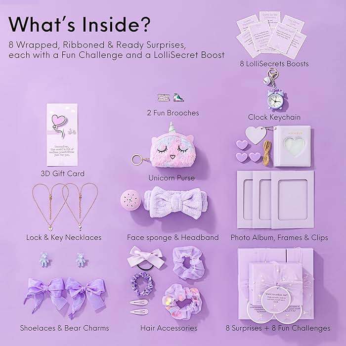 HAPPY LOLLI LolliBox Birthday Gift Set for Tween & Teen Girls Ages 8–15, Ready to Gift, 8 Individually Wrapped Gifts - Image 3