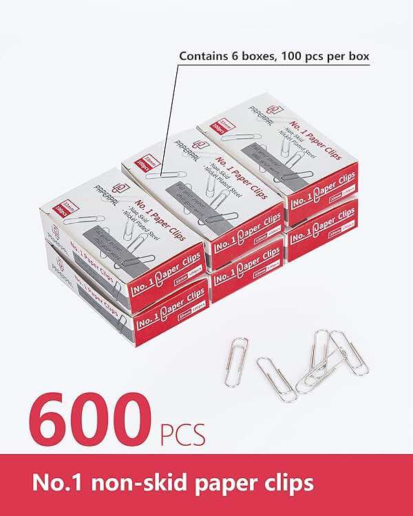 PAPERPAL Paperclips for Office School & Personal Use, #1 Nonskid Paper Clip (1-2/7"), 600 Medium Paper Clips (6 Boxes of 100 Each), Silver | Medium paper clips for office, school and personal use, conveniently packed in 6 boxes of 100 each. - Image 3
