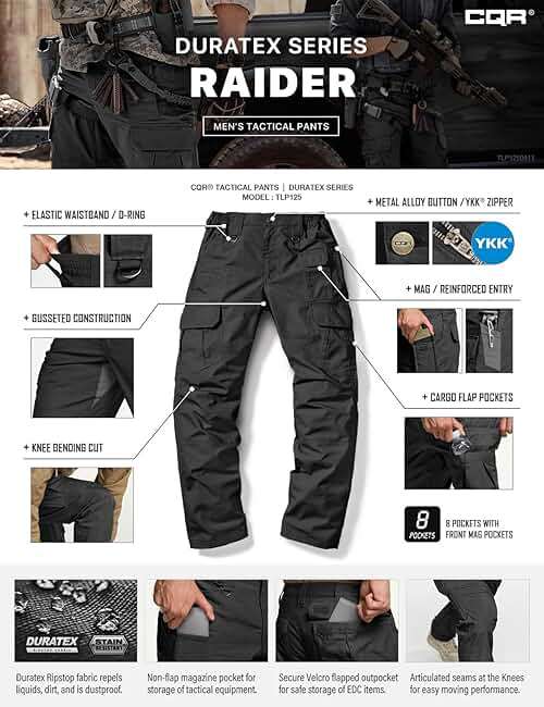 CQR Men's Tactical Pants, Water Resistant Ripstop Cargo Pants, Lightweight EDC Work Hiking Pants, Outdoor Apparel - Image 8