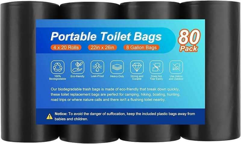 80 Portable Camping Toilet Bags, Biodegradable Porta Potty Bucket Toilet Bags, 8 Gallon Compostable Thickened Trash Garbage Bags - Image 1