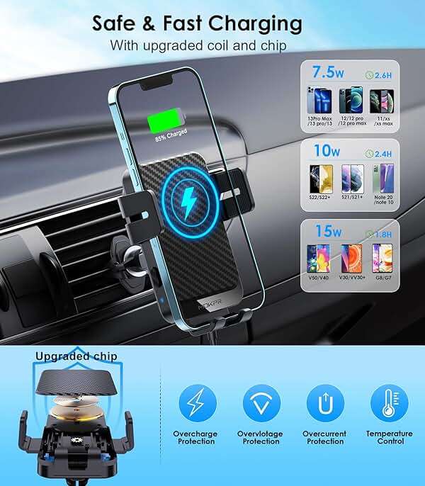 Wireless Car Charger, MOKPR 15W Fast Charging Auto-Clamping Car Charger Phone Mount Air Vent Cell Phone Holder Compatible iPhone 16/15/14/13/13 Pro/12 pro/12/11, Samsung Galaxy S23/S22/S21/S20, etc - Image 2