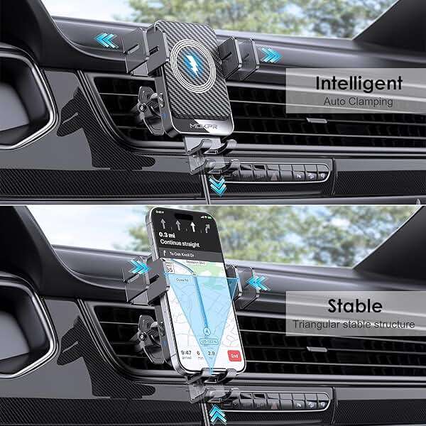 Wireless Car Charger, MOKPR 15W Fast Charging Auto-Clamping Car Charger Phone Mount Air Vent Cell Phone Holder Compatible iPhone 16/15/14/13/13 Pro/12 pro/12/11, Samsung Galaxy S23/S22/S21/S20, etc - Image 3