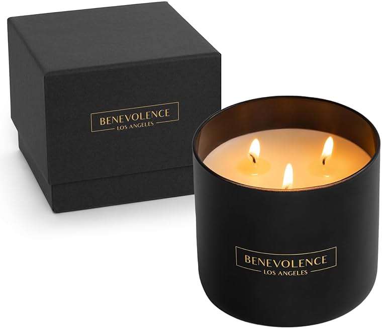 Benevolence LA Premium Bergamot & Jasmine Large 3-Wick Scented Candle – 45-Hour Burn – Luxury Natural Soy Candle for Home – Aromatherapy & Room Decor – 14.5oz - Image 1