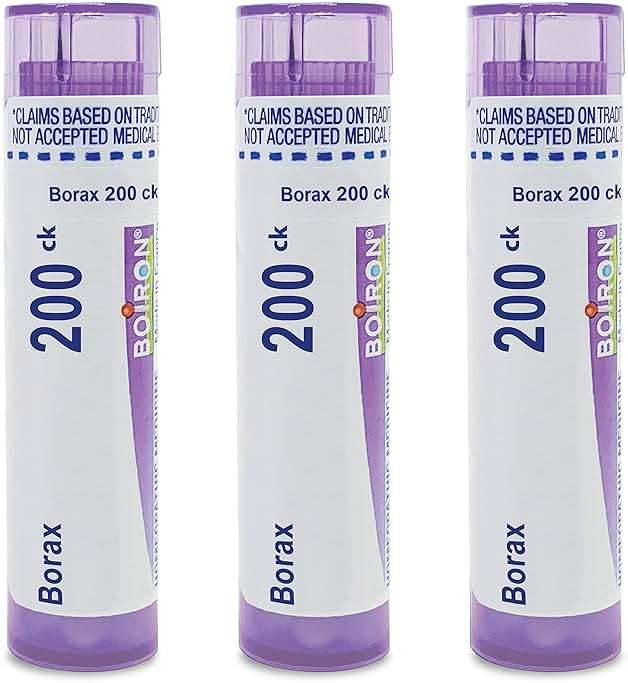 Boiron Borax 200Ck Homeopathic Medicine for Pain Relief - Pack of 3 (240 Pellets) - Image 1