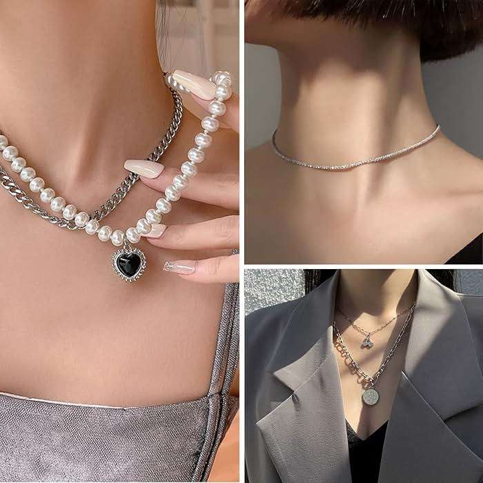 IFKM 36 PCS Silver Plated Jewelry Set with 3 PCS Necklace, 12 PCS Bracelet, 7 PCS Ear Cuffs Earring, 14 Pcs Knuckle Rings for Women Valentine Anniversary Birthday Friendship Gift - Image 3
