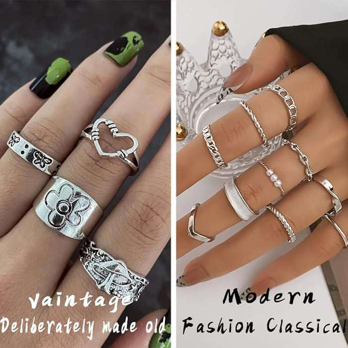 IFKM 36 PCS Silver Plated Jewelry Set with 3 PCS Necklace, 12 PCS Bracelet, 7 PCS Ear Cuffs Earring, 14 Pcs Knuckle Rings for Women Valentine Anniversary Birthday Friendship Gift - Image 5