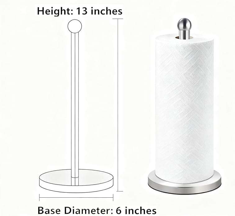 DAWNER Paper Towel Holder Countertop, Freestanding Kitchen Paper Holder Stand, One-Handed Tear, Stainless Steel, Paper Towel Dispenser with Weighted Base for Standard Towel Rolls, Brushed Nickel - Image 5