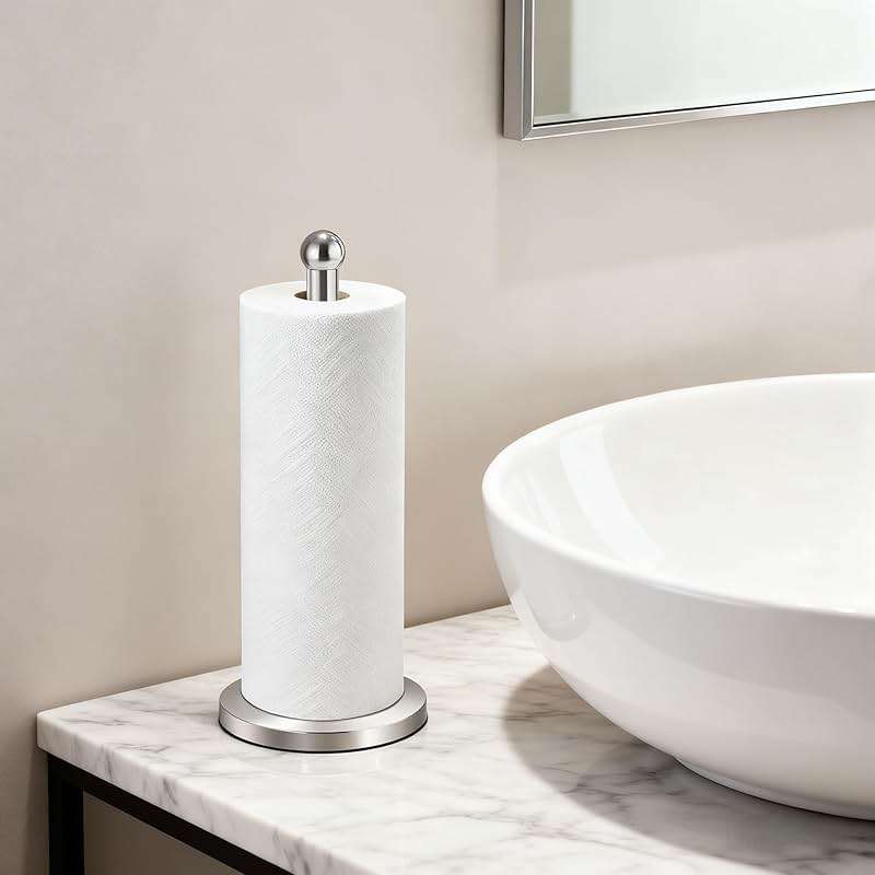 DAWNER Paper Towel Holder Countertop, Freestanding Kitchen Paper Holder Stand, One-Handed Tear, Stainless Steel, Paper Towel Dispenser with Weighted Base for Standard Towel Rolls, Brushed Nickel - Image 7