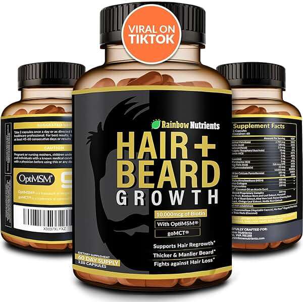 Hair + Beard Growth Vitamins for Men | Biotin 10,000mcg, Collagen, Patented OptiMSM®, goMCT®, Saw Palmetto | 60 Day Supply | Naturally Regrow Stronger, Thicker, Healthier Hair & Stops Hair Los - Image 1