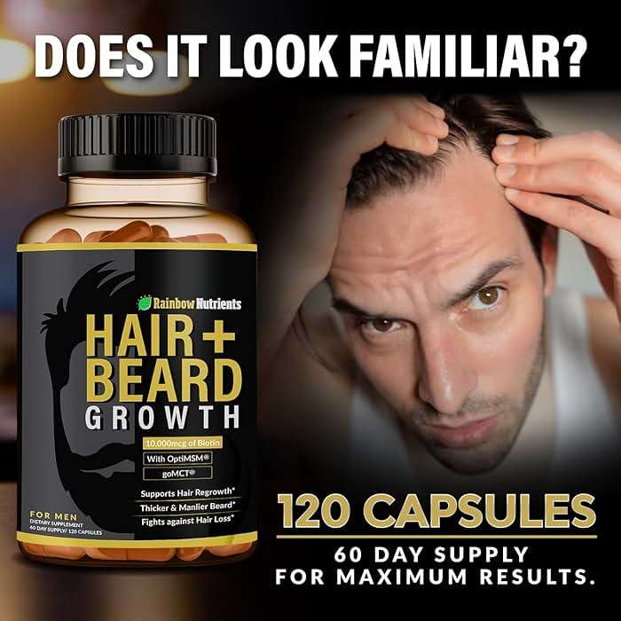 Hair + Beard Growth Vitamins for Men | Biotin 10,000mcg, Collagen, Patented OptiMSM®, goMCT®, Saw Palmetto | 60 Day Supply | Naturally Regrow Stronger, Thicker, Healthier Hair & Stops Hair Los - Image 3