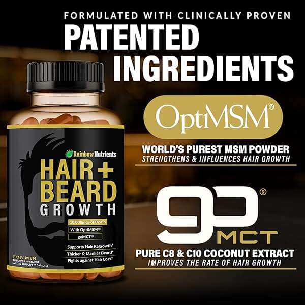 Hair + Beard Growth Vitamins for Men | Biotin 10,000mcg, Collagen, Patented OptiMSM®, goMCT®, Saw Palmetto | 60 Day Supply | Naturally Regrow Stronger, Thicker, Healthier Hair & Stops Hair Los - Image 4