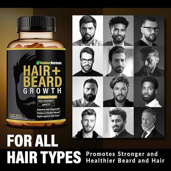 Hair + Beard Growth Vitamins for Men | Biotin 10,000mcg, Collagen, Patented OptiMSM®, goMCT®, Saw Palmetto | 60 Day Supply | Naturally Regrow Stronger, Thicker, Healthier Hair & Stops Hair Los - Image 5