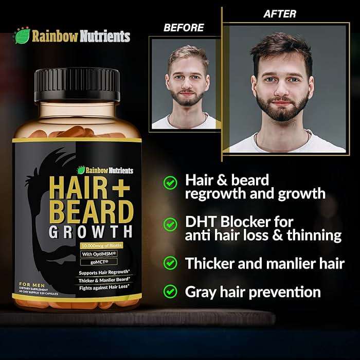 Hair + Beard Growth Vitamins for Men | Biotin 10,000mcg, Collagen, Patented OptiMSM®, goMCT®, Saw Palmetto | 60 Day Supply | Naturally Regrow Stronger, Thicker, Healthier Hair & Stops Hair Los - Image 6