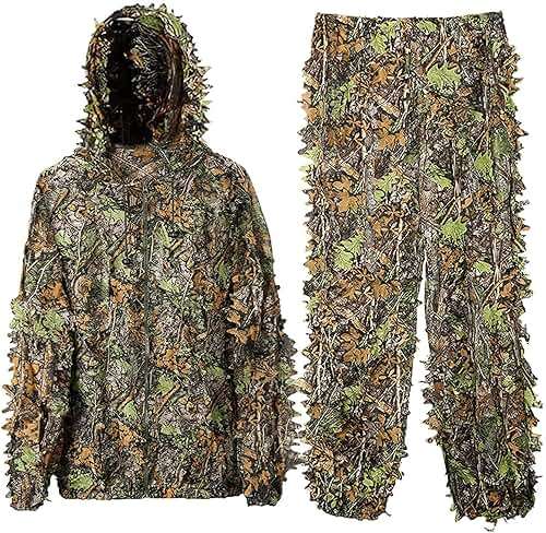 Monfasye Ghillie Suit, 3D Leafy Camo Hunting Suits Breathable Woodland Gillies Costume Jungle Clothing - Image 1