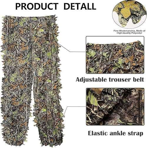 Monfasye Ghillie Suit, 3D Leafy Camo Hunting Suits Breathable Woodland Gillies Costume Jungle Clothing - Image 3