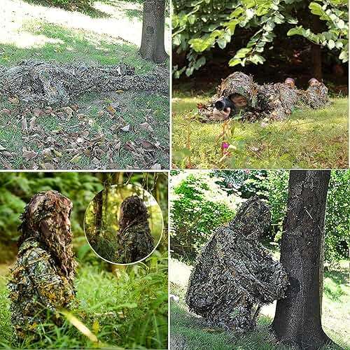 Monfasye Ghillie Suit, 3D Leafy Camo Hunting Suits Breathable Woodland Gillies Costume Jungle Clothing - Image 6