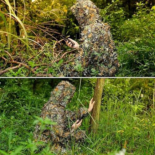 Monfasye Ghillie Suit, 3D Leafy Camo Hunting Suits Breathable Woodland Gillies Costume Jungle Clothing - Image 8