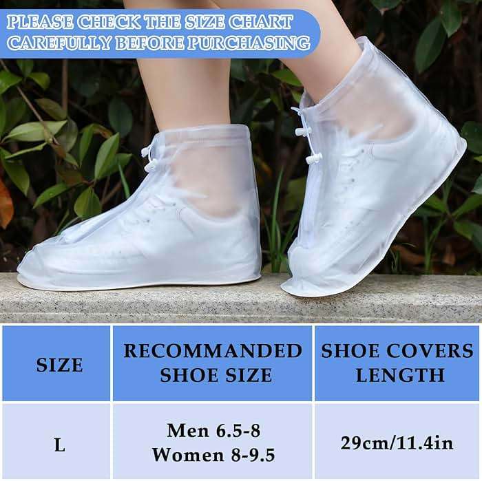 Coume 2 Pairs Rain Shoes Cover Waterproof Shoe Covers Reusable Protectors Covers High Top Snow Boots Galoshes Overshoes for Men Women Outdoor Cycling Camping Fishing(Large,White) - Image 2