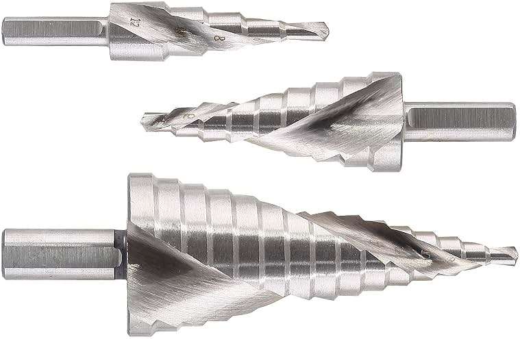 Aracombie 3pcs Metric Step Drill Bits for Metal, High Speed Steel Spiral Step Drill Bit, Unibit Step Drill Bit for Stainless Steel Aluminum Metal Wood (4mm-12mm, 4mm-20mm, 4mm-32mm) - Image 1