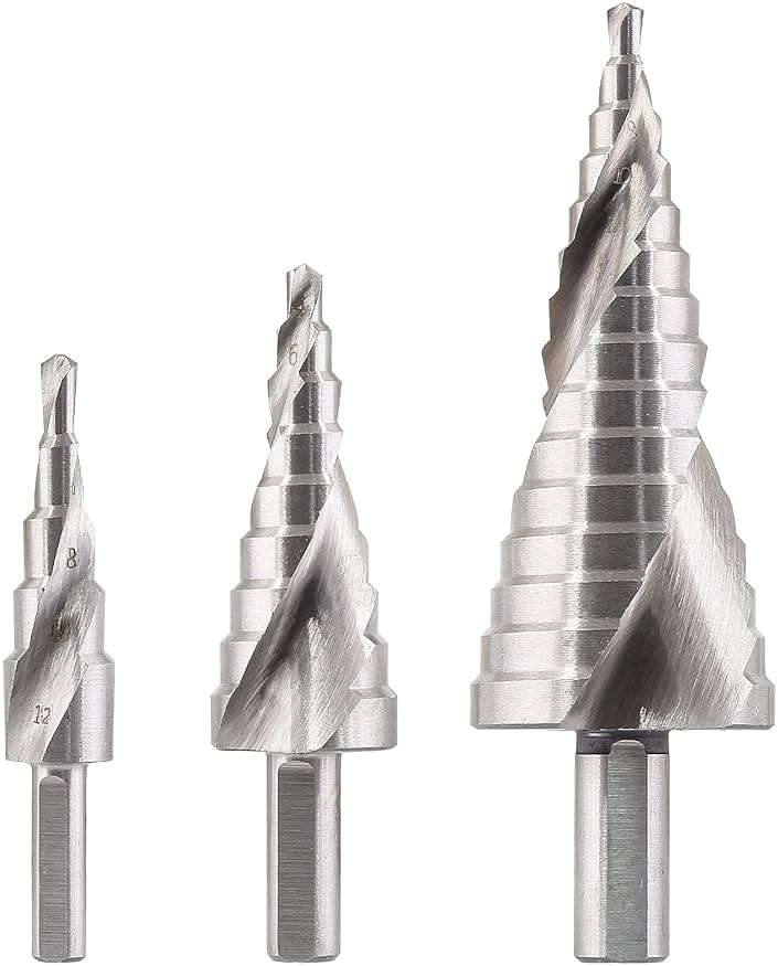 Aracombie 3pcs Metric Step Drill Bits for Metal, High Speed Steel Spiral Step Drill Bit, Unibit Step Drill Bit for Stainless Steel Aluminum Metal Wood (4mm-12mm, 4mm-20mm, 4mm-32mm) - Image 2