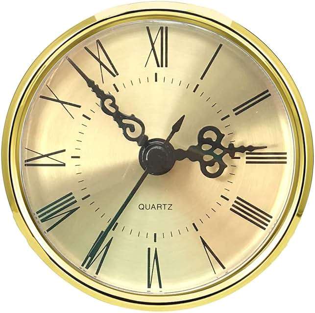 HILLHOME Mini Quartz Clock Insert 2.8 Inch (70 mm) Round Quartz Movement Miniature Clock Gold Dial Gold Trim Roman Numerals, Fit 2.4 Inch (61 mm) Diameter Hole - Image 1