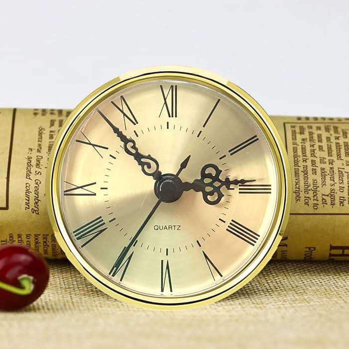 HILLHOME Mini Quartz Clock Insert 2.8 Inch (70 mm) Round Quartz Movement Miniature Clock Gold Dial Gold Trim Roman Numerals, Fit 2.4 Inch (61 mm) Diameter Hole - Image 2