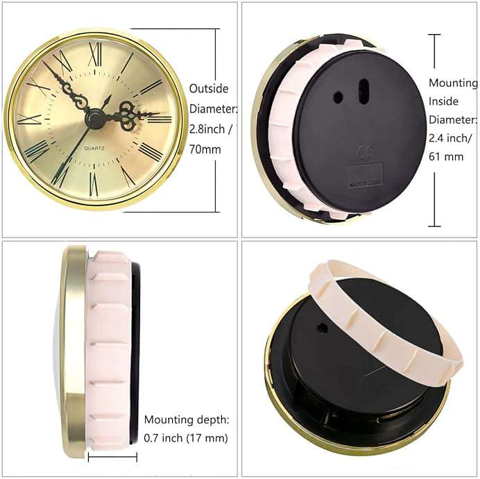 HILLHOME Mini Quartz Clock Insert 2.8 Inch (70 mm) Round Quartz Movement Miniature Clock Gold Dial Gold Trim Roman Numerals, Fit 2.4 Inch (61 mm) Diameter Hole - Image 3