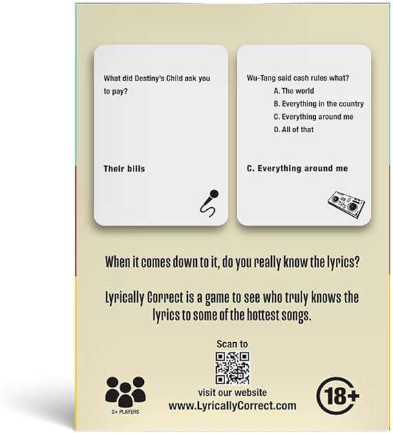 Lyrically Correct 90s & 2000s Hip-Hop & R&B Music Trivia Card Game for Adults & Families – Do You Know The Lyrics? Party Game for Game Night, Cookouts & Family Gatherings - Image 3