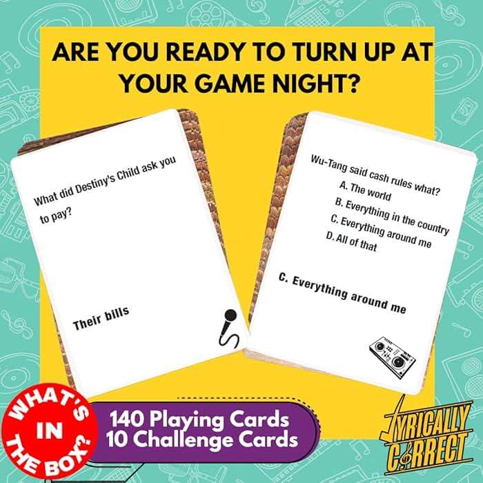 Lyrically Correct 90s & 2000s Hip-Hop & R&B Music Trivia Card Game for Adults & Families – Do You Know The Lyrics? Party Game for Game Night, Cookouts & Family Gatherings - Image 4