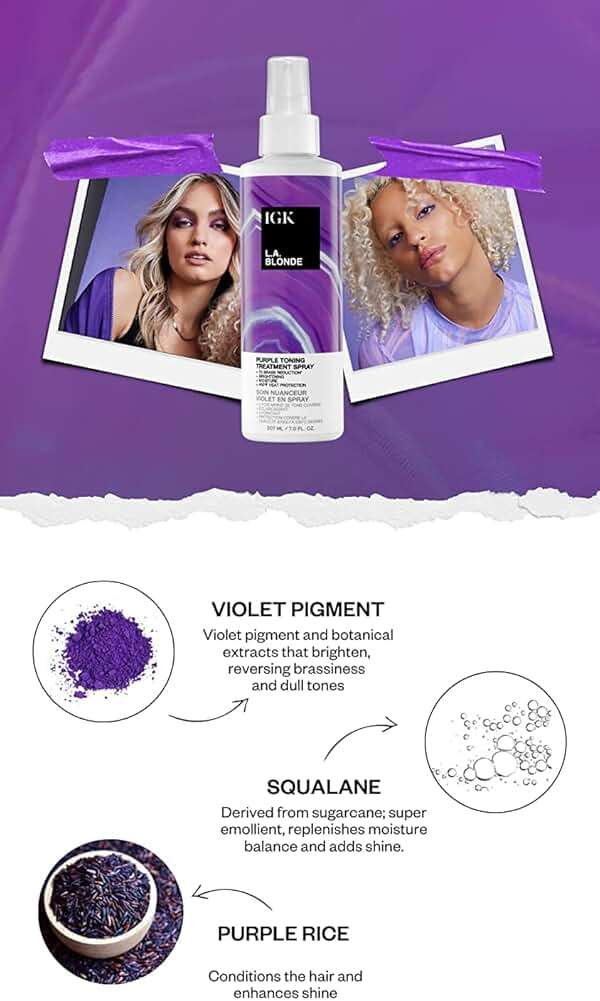 IGK LA BLONDE Purple Toning Treatment Spray | Brighten + Neutralize Brass + Heat Protectant | Vegan + Cruelty Free | 7 Oz - Image 4