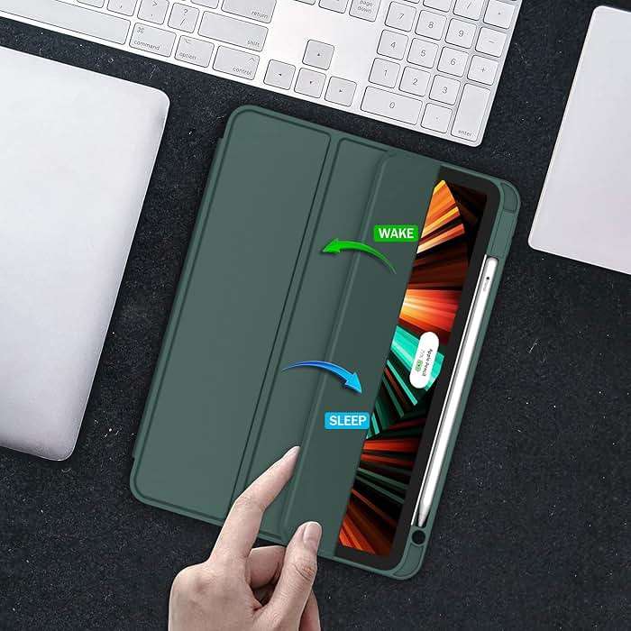 ZryXal New iPad Pro 12.9 Inch Case 2022/2021/2020(6th/5th/4th Gen) with Pencil Holder,Smart Case [Support Touch ID and Auto Wake/Sleep] with Auto 2nd Gen Pencil Charging (Midnight Green) - Image 5
